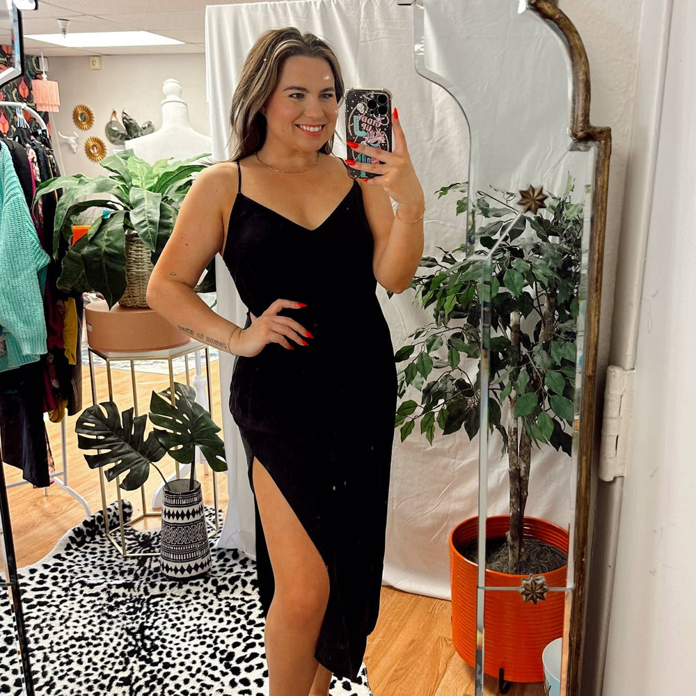 Frame V-Neck T-Strap Midi Slip Dress Black Size Medium